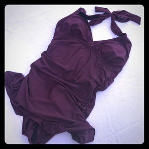 InGear Wine Burgandy ruffled swim dress Sz 8
